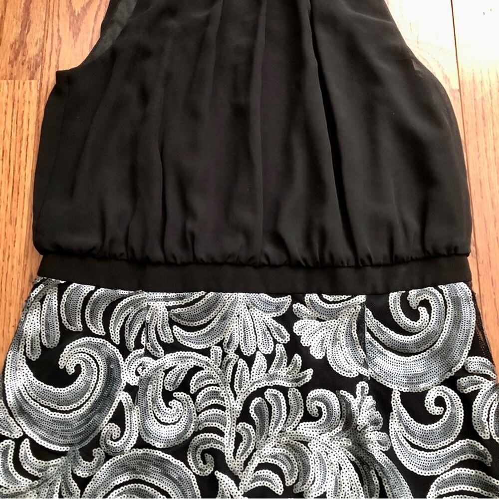 Laundry by Shelly Segal Cocktail Sequins Black Silver Dress Women’s Size 10 NWOT - Picture 5 of 11